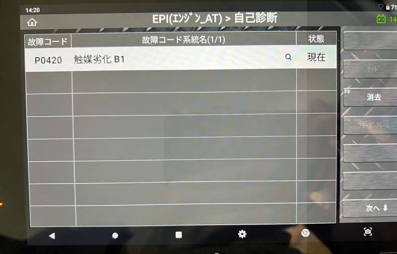 コンピューター診断でチェックすると P0420  触媒劣化 とエラーコードが入力されていました。