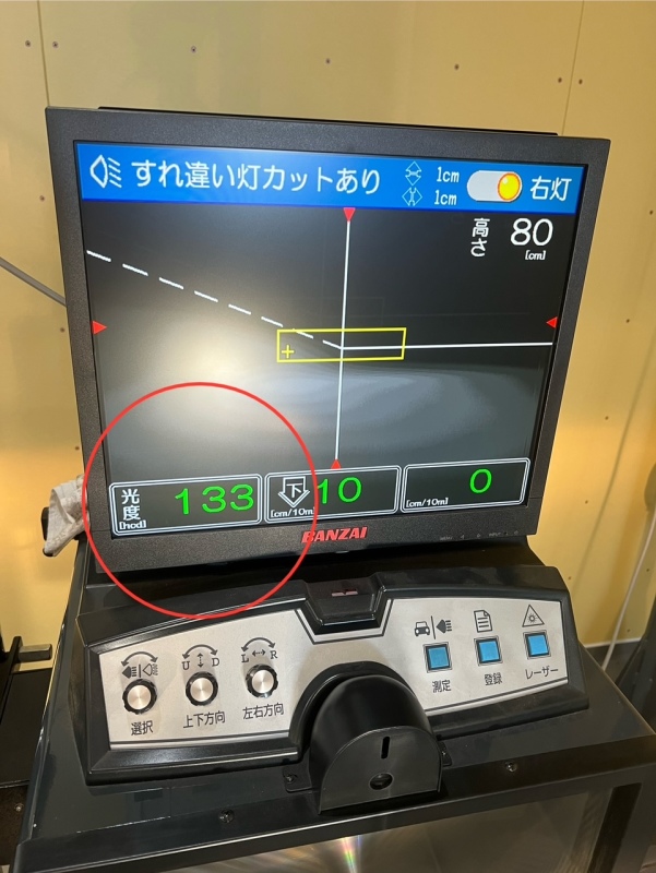 ヘッドライト磨き後は、光度もかなり上がり、明るさが増しました。